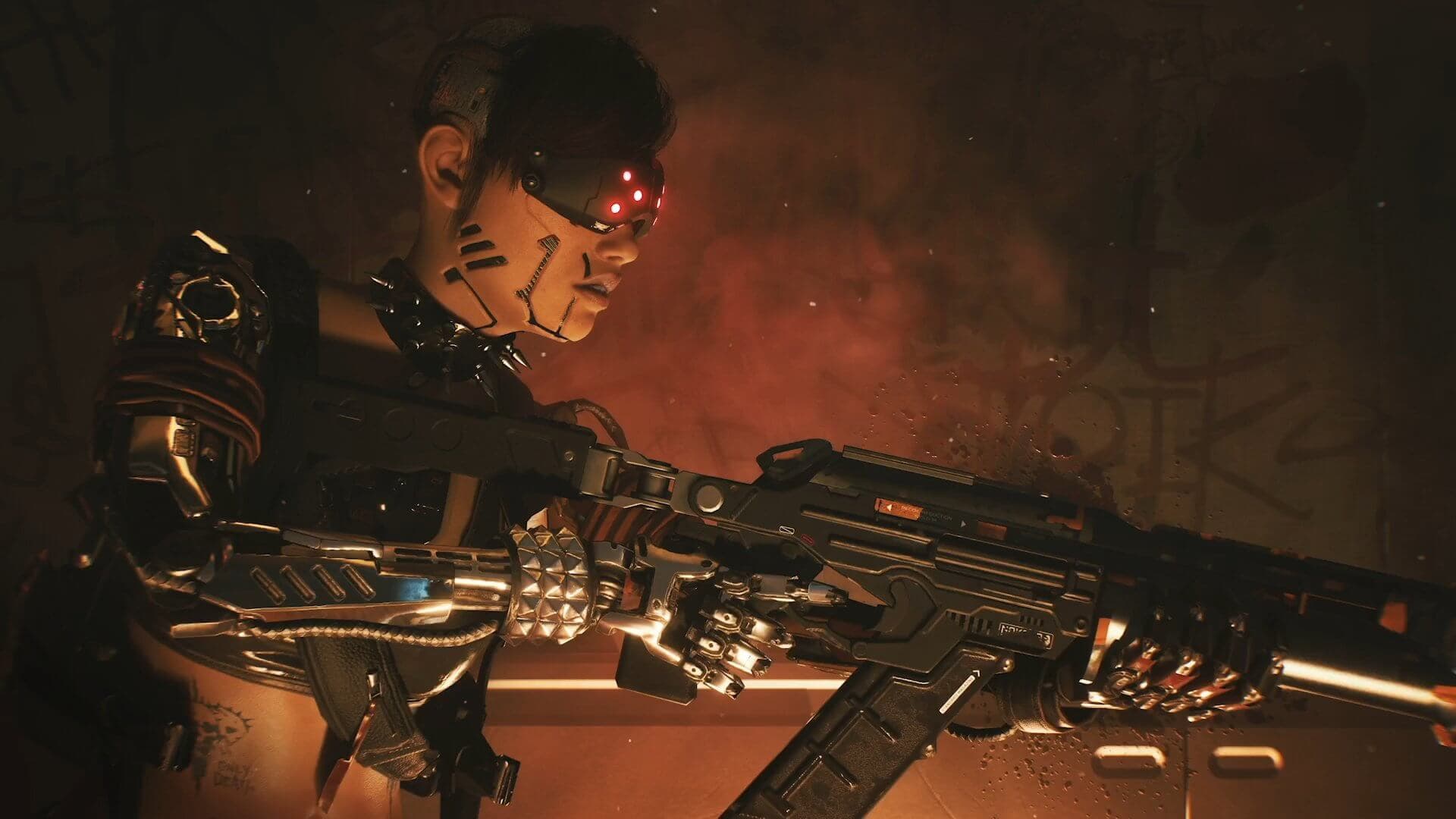 A dramatic Cyberpunk 2077 firefight scene