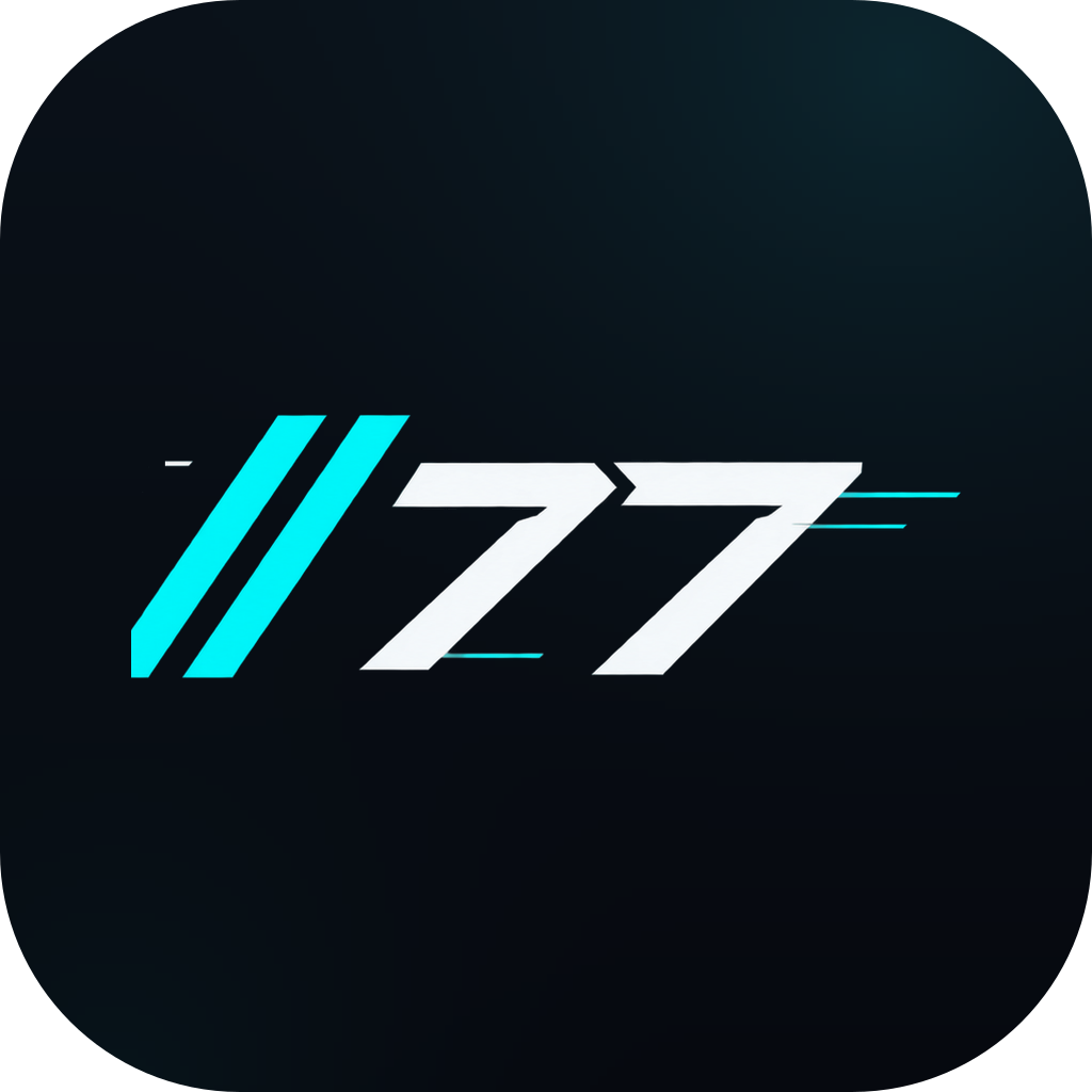 OPEN//77 app icon, the painted //77 in a rounded navy square